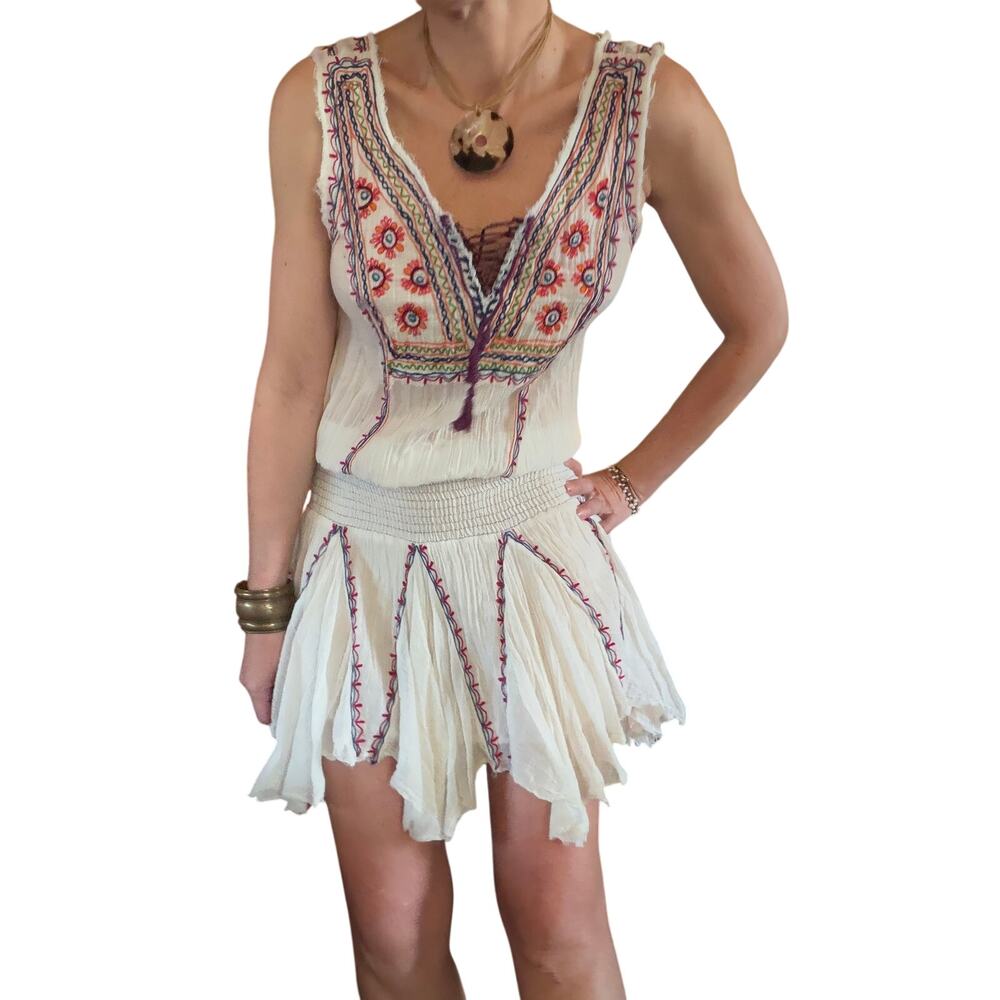 Vintage 70s inspired boho dress fairy mini dress free size xs-m